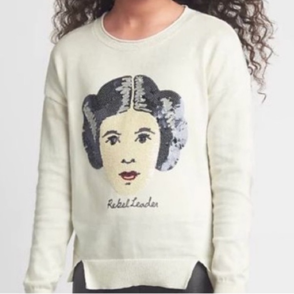 Like New GAP Kids Star Wars Princess Leia “Rebel Leader” Sequin Sweater in Cream
